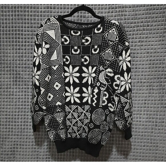 VTG 80s Silver Geometric Sweater Lg/XL Sparkle Witchy Holiday Goth Rock Fairy - Picture 1 of 11